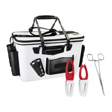 SCHWARZ KOREA 釣魚拉鍊冰筒袋+釣竿架+鑷子, 保冰袋(白色)+支架(隨機出貨)