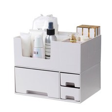 GUNU 簡約設計抽屜式多用途化妝品收納盒 24.5 x 17 x 19.5cm 白色, 1個
