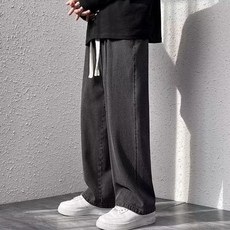 JTL 男款寬版鬆緊帶直筒丹寧牛仔褲