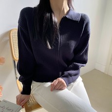 플랜데이 여성용 베이직 모던 카라 하찌 니트 집업