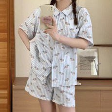 마켓에이 여성용 퍼퍼 카라 반팔 + 바지 파자마 세트