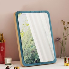 무다스 모던 클래시 컬러 우드 탁상 거울 렉탱글, 블루