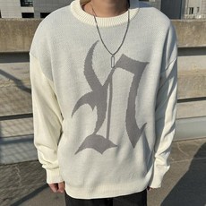 머시따 남성용 유니크 프린팅 라운드 니트