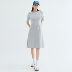 Elsso 日常素色A字短袖長版中長版連身裙 含大尺碼, 灰色