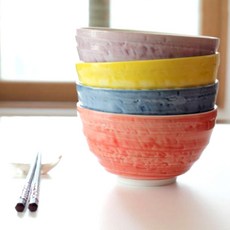 E.te.gami 美濃燒烏龍麵碗4件組, 紅色, 黃色, 藍色, 紫色, 1套