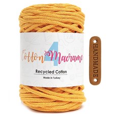 코튼 마크라메4 뜨개실 250g + 라운드 엣지 라벨 세트, 1세트, 25 옐로우
