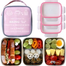 不鏽鋼便當盒組 L號 3入+保冷便當袋, 桃粉色（保溫降溫袋）, 1套