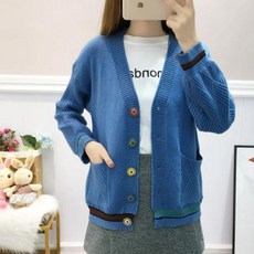 Lemon Soul 女款海軍藍坑條圖案針織外套