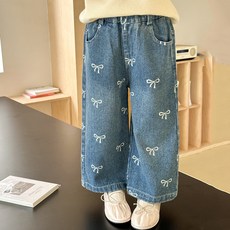 MK 女童時尚蝴蝶結圖案寬褲