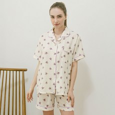 안나앤코 여성 냉감 퍼플래빗 요루면 반팔 잠옷 파자마 상하의 세트