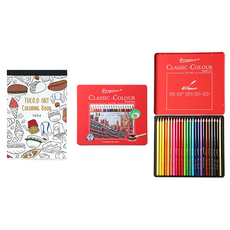 Tucobi 藝術著色本 甜點明信片本 隨機出貨 + 喬爾喬內三角油性色鉛筆 24色組, 東亞PMS, 東亞PMS