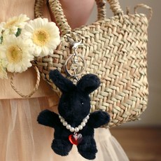 LuckyBambine 兒童黑兔拉菲草包鑰匙圈組