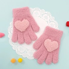 woojooi 兒童愛心蓬鬆毛絨手套