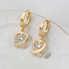 miniart 女款 14K金針 愛心方晶鋯石 易扣式耳環 B1278