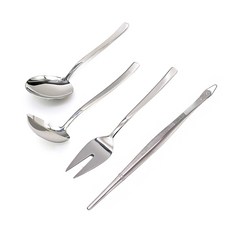 Table Art 這款炊具迷你勺 + 烹飪勺 + 烹飪叉 + 烹飪鑷子套組, 銀色