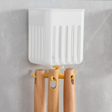 Clover商社 免鑽孔廚具收納架 旋轉式掛勾, 黃色, 1個