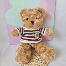 可愛毛絨熊玩偶, 1個, 絲絨棕熊款(咖條紋毛衣)