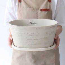 Moriann 記憶 復古 塑膠盆 + 盆栽底盤, 1組, 米色