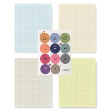스토리 멜로우 메모지 4종 세트 방안 + 스티커 세트, 혼합색상, 1세트