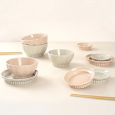 HAPPY JUNG Silva 雙人餐具組 12p, 粉米色 + 薄荷灰色, 1套, 餐具12種