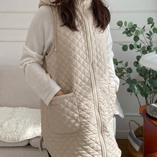 HANSGALLERY 絎縫刷毛鋪棉連帽背心圍裙, 1個, 米色