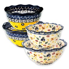 PAWIE 2人用3色堇餐碗組, 黃色三色堇+花朵 混色, 飯碗 2入+大碗 2入