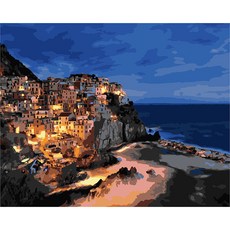 Aiemmini DIY 星光畫+光纖心情燈套組 40 x 50cm, 海灘的夜景