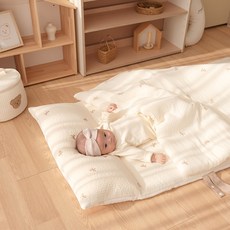 vivienda 幼兒用純粹冰絲兩用午睡被墊 + 輕薄四季被套組 (蝴蝶結米色), 蝴蝶結米色