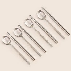 蝸牛生活 媽媽的廚房 純粹4人份餐具組, 1組, 銀色, 湯匙 4入+筷子 4雙