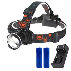 엘마운틴 작업용 등산용 광각 헤드랜턴 T6 + 배터리 18650, 블랙, 1세트