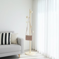 숲속애 원목 라운드 낮은 스탠드 옷걸이, 버터