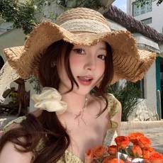 DMELD 女款寬簷草編防曬簡約漁夫帽