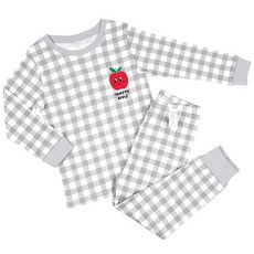 Maykids 童款蘋果印花格紋30支棉長袖家居服套裝