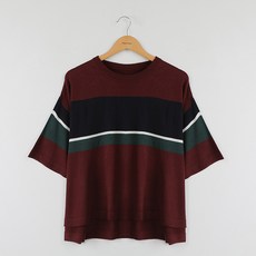 빼빼 여성용 4배색 언발란스 7부 니트 티셔츠