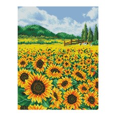 I LOVE PAINTING 美麗風景傑作 DIY 珠寶十字繡套件, 14 向日葵和牧場, 1套