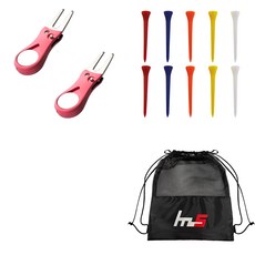 NAYASTYLE 高爾夫果嶺叉修補器 2入 + 塑膠高爾夫長球Tee 10入 + 收納袋套組, GFYP-38-3+167-3PU