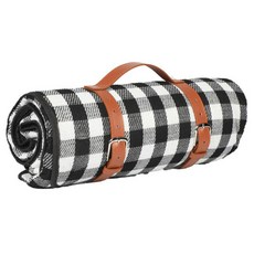 캠핑 차박 피크닉용 3중 PEVA 방수 롤링 돗자리, 작은 격자 블랙