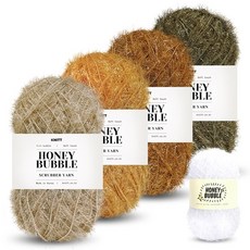 Knitt Honey Bubble 菜瓜布編織線 80g 4種 + 菜瓜布 mini 編織線 20g 套組, 06 棕色(Honey Bubble), 01 白色(mini), 1個