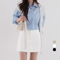 코튼클로젯 여성용 베이직 A라인 스판 밑단 컷팅 미니스커트