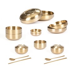 Kitchen-Art 錦上添花 鈦金2人餐具組 12026 13p, 金色, 附蓋飯碗 2p + 湯碗 2p + 水泡菜碗 + 小菜盤(小) 2p + 小菜盤(中) 2p + 小菜盤(大) + 小菜盤(特大) + 湯匙 2p + 筷子 2p