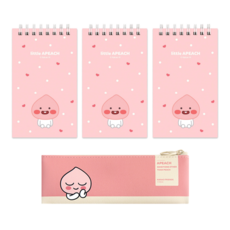 카카오프렌즈 모던스타일미니 플랫 펜슬케이스 + 상철 스프링수첩 3p, 핑크(펜슬케이스), 리틀어피치(수첩), 1세트