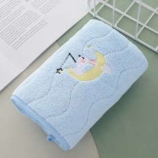 Sonio 可愛刺繡柔軟浴巾沙灘巾 35 x 75 cm, 1個, 04 藍月亮