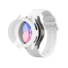 루아러블 갤럭시워치 액정보호 강화유리 필름 풀커버 케이스 + 실리콘 스트랩 세트, 화이트, 1개