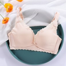 孕婦素色花邊鈕扣哺乳內衣