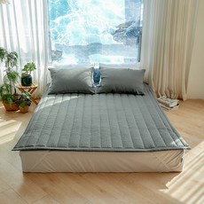 BAZAAR 泡泡紗夏季鬆緊帶式薄床墊, 灰色