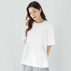 Unifamily 男女通用 16支 寬鬆版型 素色 短袖 T恤, WHITE