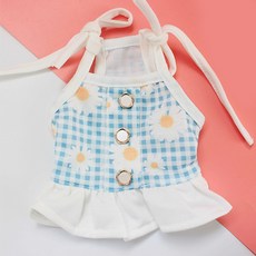 格紋碎花圖案吊帶寵物洋裝, 藍色