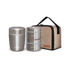 Hotcom 高級全不鏽鋼保溫便當 420ml + 不鏽鋼配菜盒 290ml x 2入套組, 混合色, 1套