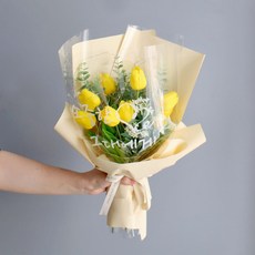 MORIANN 人造鬱金香10朵文字燈飾花束, 黃色