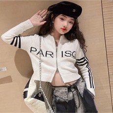 Papayane 女童袖線運動短版春秋拉鍊開襟衫